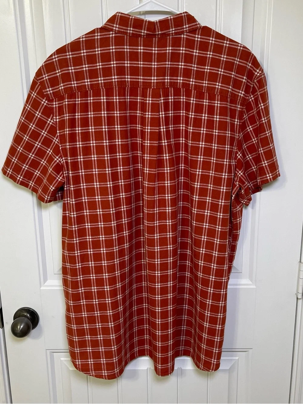 The North Face Men's XL Plaid Button Down Shirt Short Sleeve Rust Orange/White